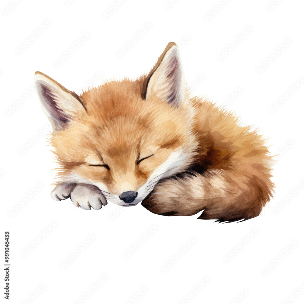 Obraz premium Fox Cub Sleeping Clipart Illustration