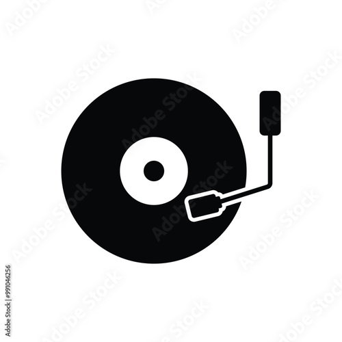 Vinyl music record black and white flat vector icon design