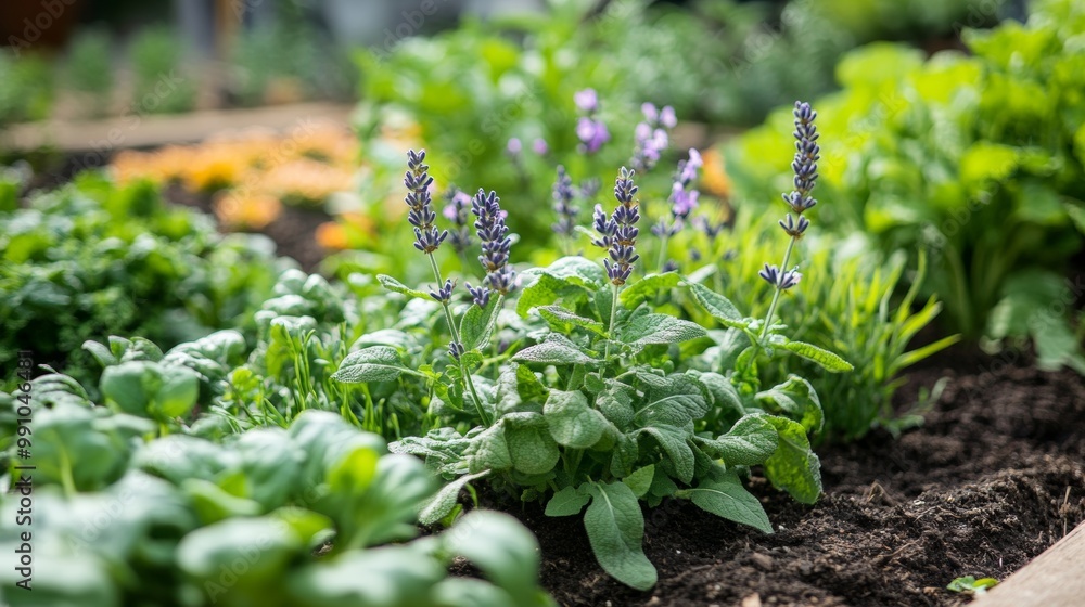 Soft Focus on Blooming Lavender Patch in Garden Soft Focus on Blooming Lavender Patch in Garden