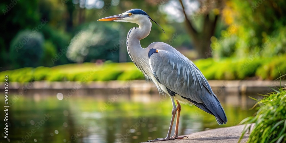 Close up of a gray heron standing gracefully in a park, gray heron, close up, wildlife, feathers, nature, animal Close up of a gray heron standing gracefully in a park, gray heron, close up, wildlife, feathers, nature, animal