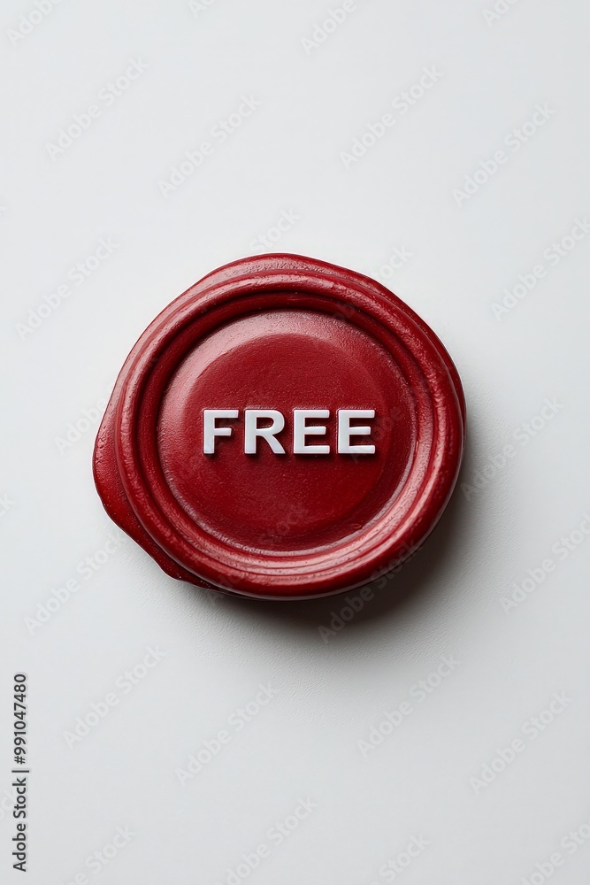 Vibrant Red Wax Seal with 'FREE' Embossing on White Background - Minimalist Elegance for Promotions and Stationery Vibrant Red Wax Seal with 'FREE' Embossing on White Background - Minimalist Elegance for Promotions and Stationery
