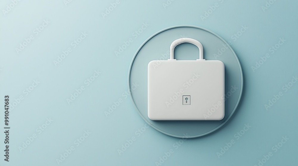Minimalist White Padlock on Light Blue Platform for Secure Designs Minimalist White Padlock on Light Blue Platform for Secure Designs