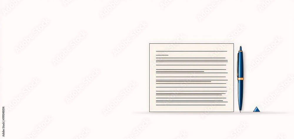 Minimalist Workspace with Lined Paper and Blue Pen on White Background - Creative Writing Concept Minimalist Workspace with Lined Paper and Blue Pen on White Background - Creative Writing Concept
