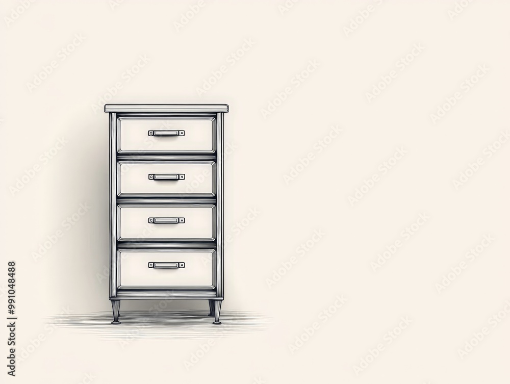 Minimalist Line Drawing of Chest of Drawers on White Background for Interior Design Concepts Minimalist Line Drawing of Chest of Drawers on White Background for Interior Design Concepts