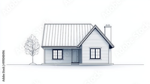 Wallpaper Mural Minimalist Line Drawing of Modern House - Symmetrical Architectural Illustration on White Background Torontodigital.ca