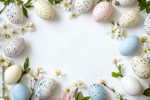 Obraz na płótnie pastel Easter eggs and vibrant spring flowers arranged in a decorative frame, evoking the joy of the season. Generative AI w salonie