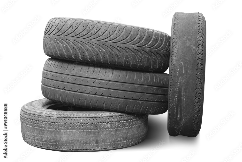 old worn damaged tires isolated on white background old worn damaged tires isolated on white background