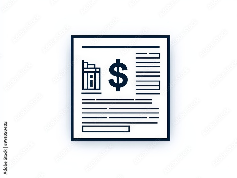 Minimalist Financial Document with Dollar Symbol on White Background - Business Report Line Art Concept Minimalist Financial Document with Dollar Symbol on White Background - Business Report Line Art Concept