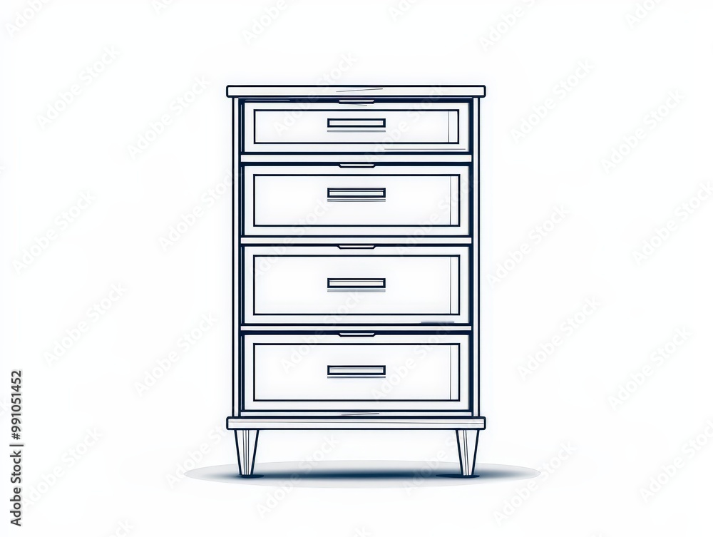 Minimalist Blueprint Drawing of Blue Chest of Drawers on White - Simple Line Art Furniture Concept for Design Software or Catalog Minimalist Blueprint Drawing of Blue Chest of Drawers on White - Simple Line Art Furniture Concept for Design Software or Catalog