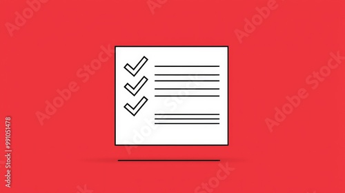 Minimalist Checklist Icon on Vibrant Red Background for Organization and Completion Tasks