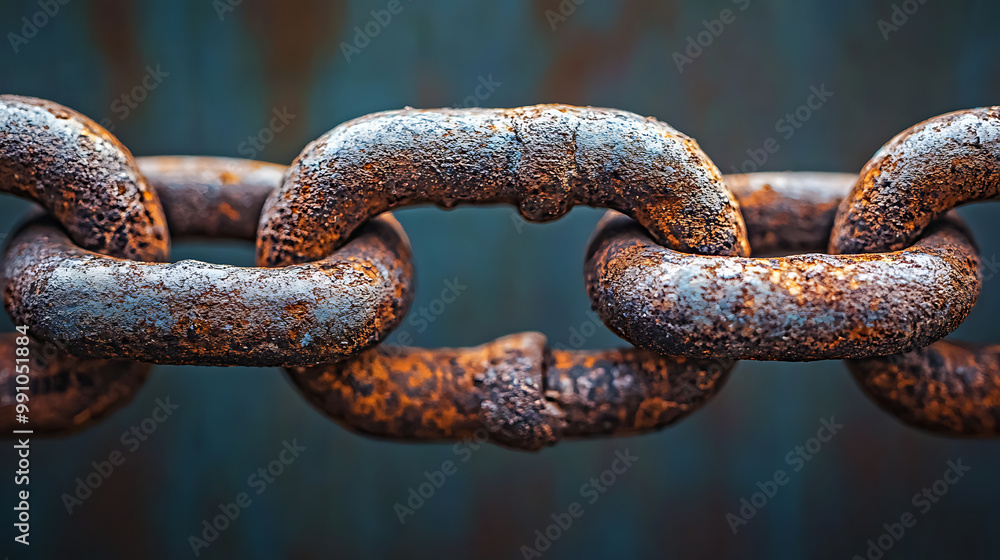 Close-up of a rusted metal chain with rough texture and visible oxidation Close-up of a rusted metal chain with rough texture and visible oxidation