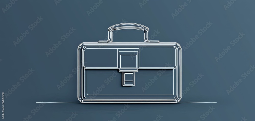 Sleek Minimalist White Line Drawing of Briefcase on Blue Background - Modern Abstract Design for Business Concepts, Web Design, and Presentations Sleek Minimalist White Line Drawing of Briefcase on Blue Background - Modern Abstract Design for Business Concepts, Web Design, and Presentations