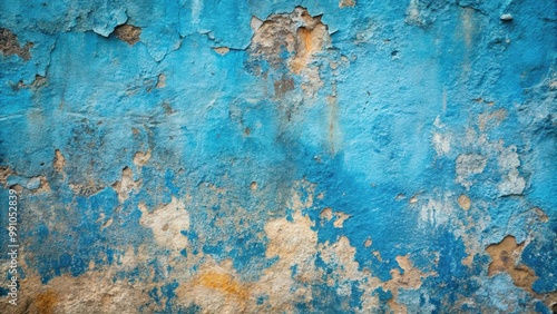 Gritty old blue concrete wall with a weathered plaster texture , grungy, vintage, aged, worn, weathered, rough, urban