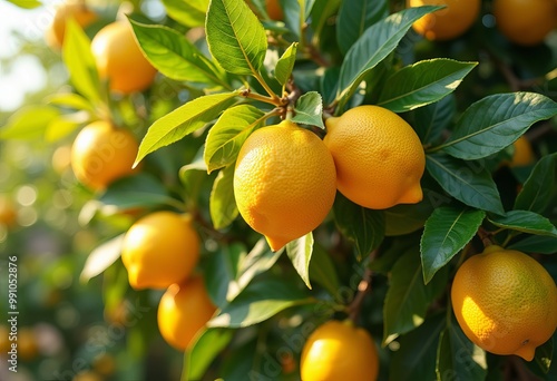 Bright Yellow Oranges on a Tree