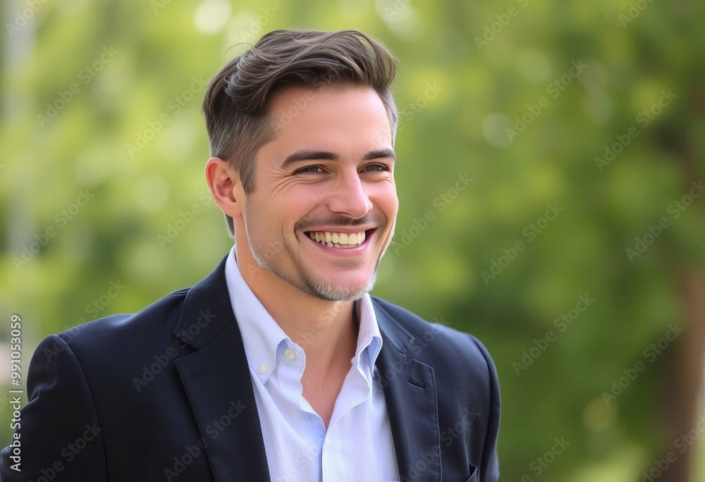 A confident smile exuding self assurance and charm He's comforta A confident smile exuding self assurance and charm He's comforta