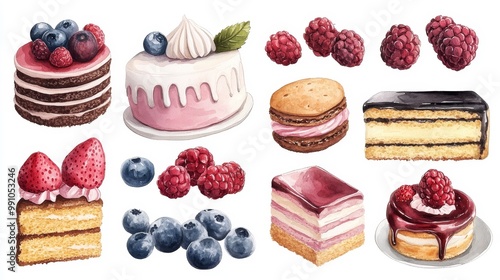 Sweet Watercolor Dessert Illustrations - Ideal for Planners and Art Projects