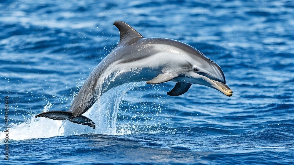 Fototapeta premium Playful Dolphin Leaping from Turquoise Ocean Waves