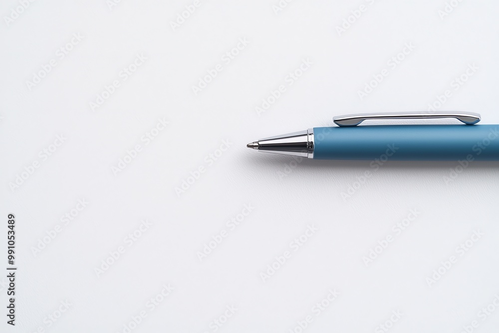 Blue Elegance Close-Up of Sleek Metallic Blue Pen on Minimalist White Surface - Professional Product Shot for Marketing and Design Blue Elegance Close-Up of Sleek Metallic Blue Pen on Minimalist White Surface - Professional Product Shot for Marketing and Design