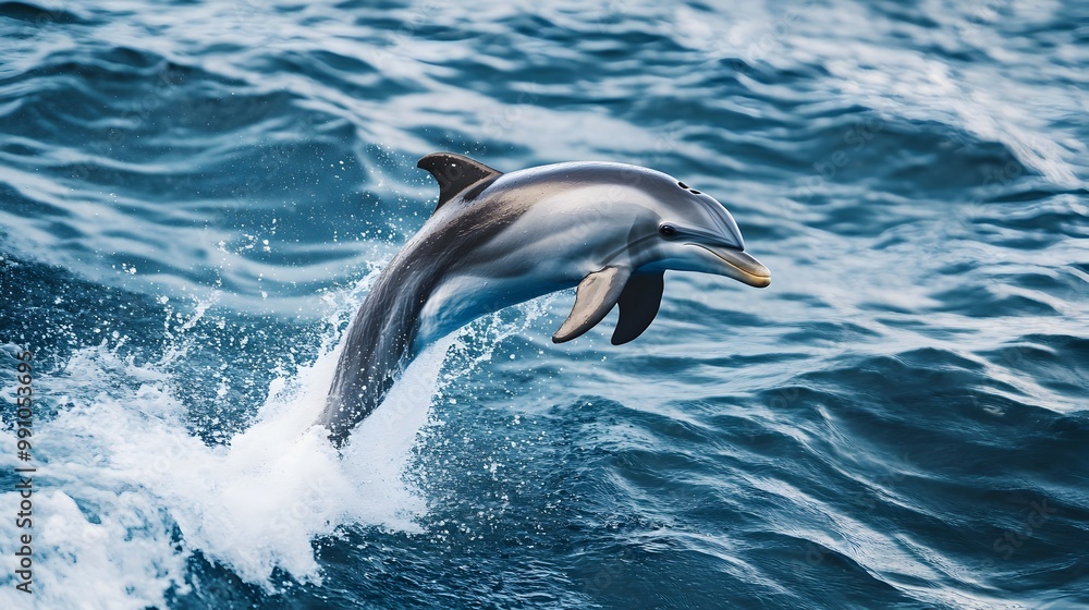 Obraz premium Dolphin Leaping from the Waves in the Open Ocean