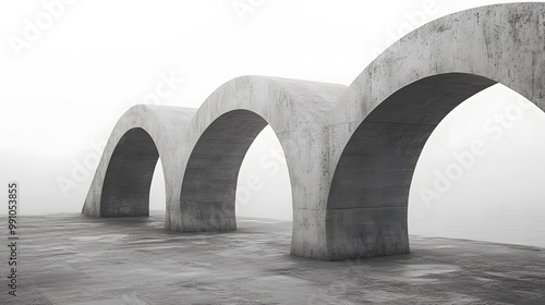 Concrete Arches Leading into a Foggy Horizon