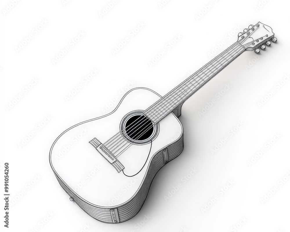 custom made wallpaper toronto digitalDetailed Line Drawing of Acoustic Guitar on White Background - Stylish Musical Illustration for Brand Promotion and Website Design
