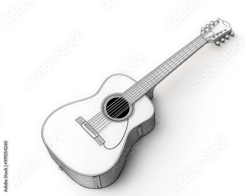 Wallpaper Mural Detailed Line Drawing of Acoustic Guitar on White Background - Stylish Musical Illustration for Brand Promotion and Website Design Torontodigital.ca