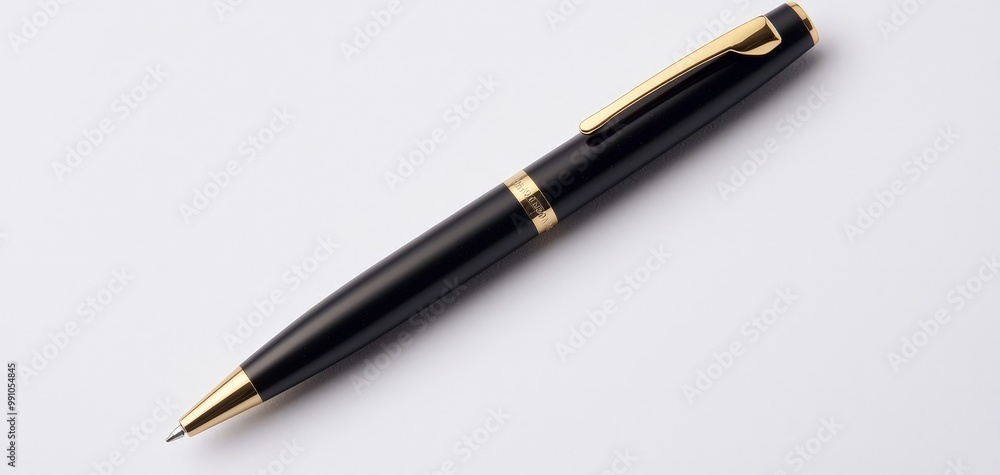 Elegant Black and Gold Pen with Sleek Design on White Background - Minimalist Luxury Stationery Concept Elegant Black and Gold Pen with Sleek Design on White Background - Minimalist Luxury Stationery Concept