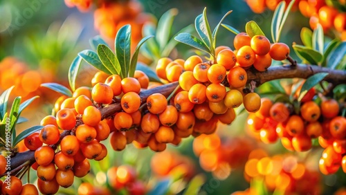 Close-up of vibrant sanddorn berries on a branch, sanddorn, berries, branch, close-up, vibrant, orange, healthy, food, plant