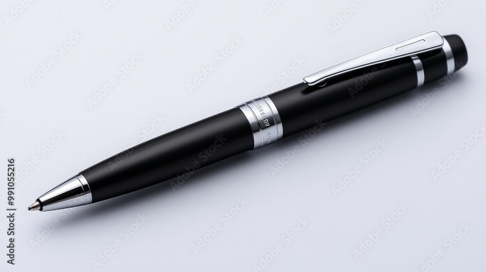 Elegant Black Pen on White Surface, Minimalist Product Photography with Mont Blanc Branding, Professional Writing Instrument for Editorial, Luxury Concept Elegant Black Pen on White Surface, Minimalist Product Photography with Mont Blanc Branding, Professional Writing Instrument for Editorial, Luxury Concept