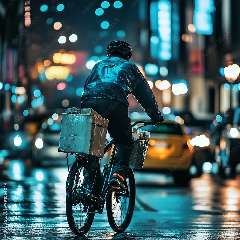 A gig worker riding his bike to deliver food A gig worker riding his bike to deliver food