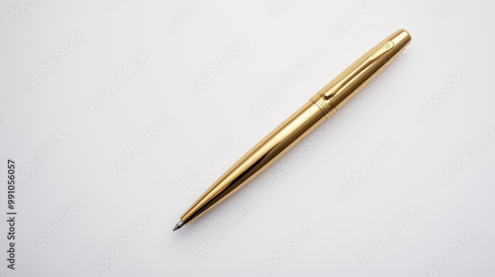 Elegant Gold Pen on White Surface - Minimalist Luxury Stationery Still Life Elegant Gold Pen on White Surface - Minimalist Luxury Stationery Still Life