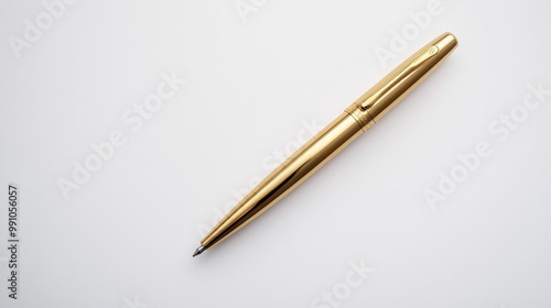 Elegant Gold Pen on White Surface - Minimalist Luxury Stationery Still Life