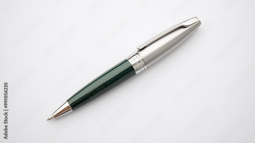 Elegant Green and Silver Pen in Minimalist Setting for Professional Writing - Stationery Concept Elegant Green and Silver Pen in Minimalist Setting for Professional Writing - Stationery Concept