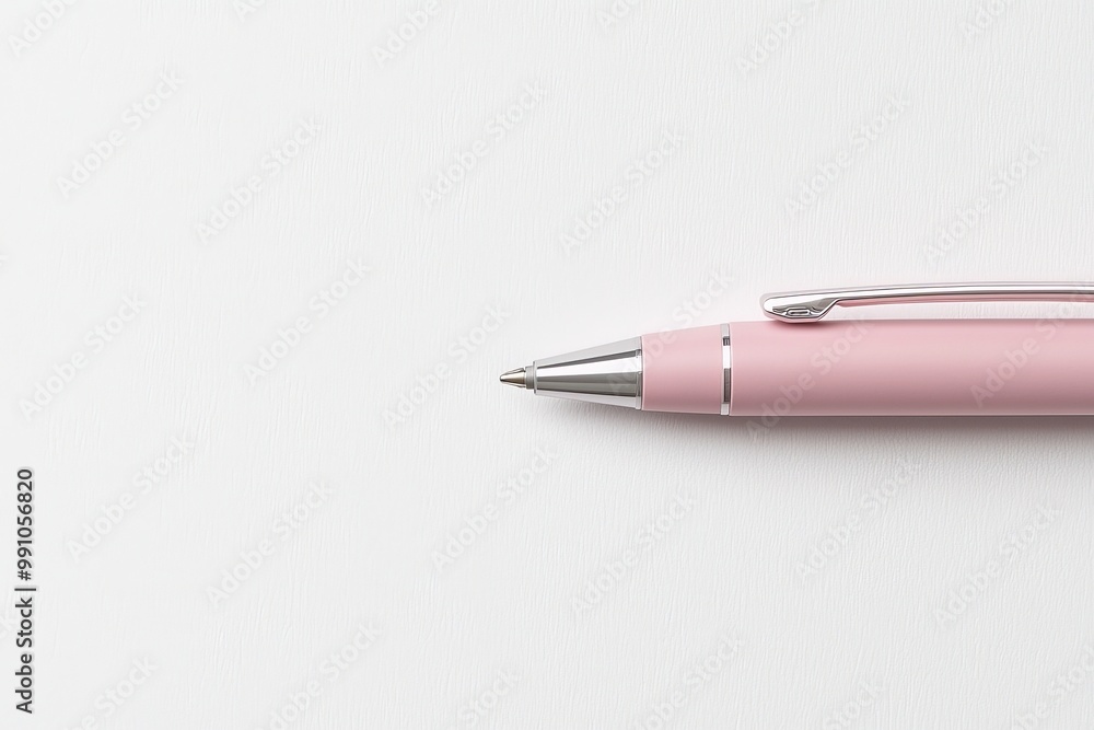 Elegant Pink Pen Close-Up on White Surface - Minimalist Office Stationery for Productivity and Creativity Elegant Pink Pen Close-Up on White Surface - Minimalist Office Stationery for Productivity and Creativity