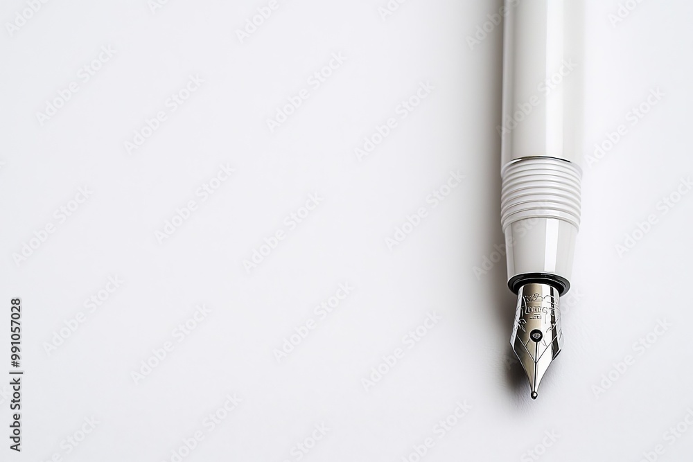 custom made wallpaper toronto digitalElegant Silver Fountain Pen Closeup on White Surface - Modern Minimalist Writing Tool for Luxurious Creations