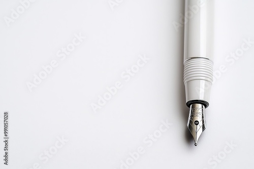 Wallpaper Mural Elegant Silver Fountain Pen Closeup on White Surface - Modern Minimalist Writing Tool for Luxurious Creations Torontodigital.ca