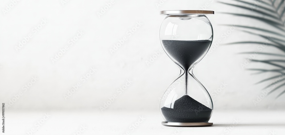custom made wallpaper toronto digitalEthereal Elegance Detailed Closeup of Hourglass with Flowing Black Sand on White Background, Tranquil Concept of Time Passing, Minimalistic Decor Element