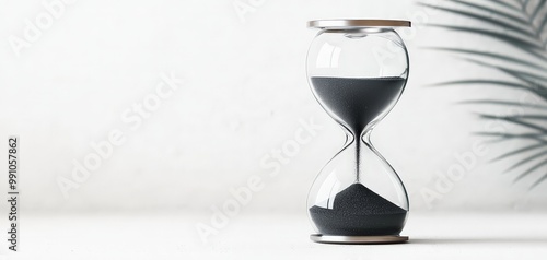 Wallpaper Mural Ethereal Elegance Detailed Closeup of Hourglass with Flowing Black Sand on White Background, Tranquil Concept of Time Passing, Minimalistic Decor Element Torontodigital.ca