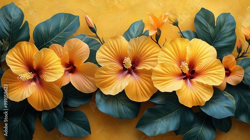 Wallpaper Mural Yellow hibiscus floral pattern. Torontodigital.ca