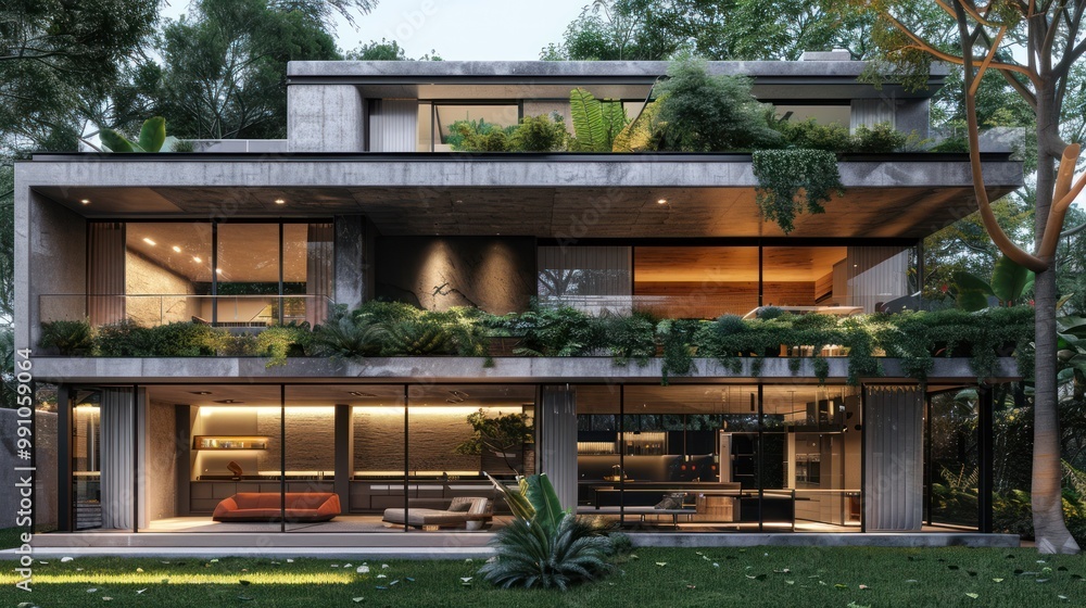 Modern Concrete House with Greenery Modern Concrete House with Greenery