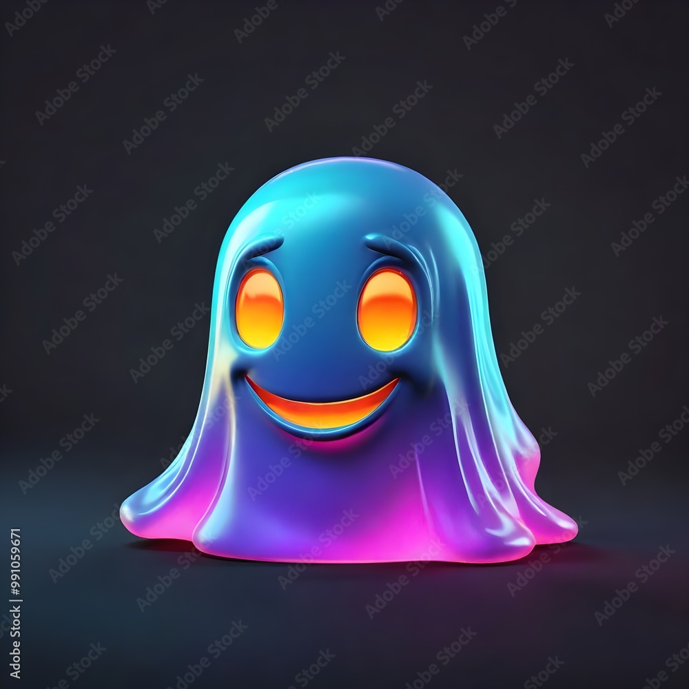 Minimalist, cartoon ghost icon in an emoji style on a black background, 3D render, Octane render, holographic gradient colors, colorful. Minimalist, cartoon ghost icon in an emoji style on a black background, 3D render, Octane render, holographic gradient colors, colorful.