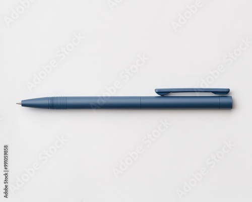 Minimalist Blue Pen on White Surface - Clean Office Stationery for Productivity and Design Concepts