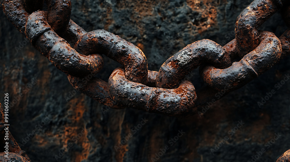 Worn-out, rusted chain links with detailed corrosion and rough texture Worn-out, rusted chain links with detailed corrosion and rough texture