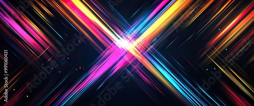 Abstract Colorful Diagonal Lines and Streaks Crossing in Dark Background, Futuristic Technology Concept