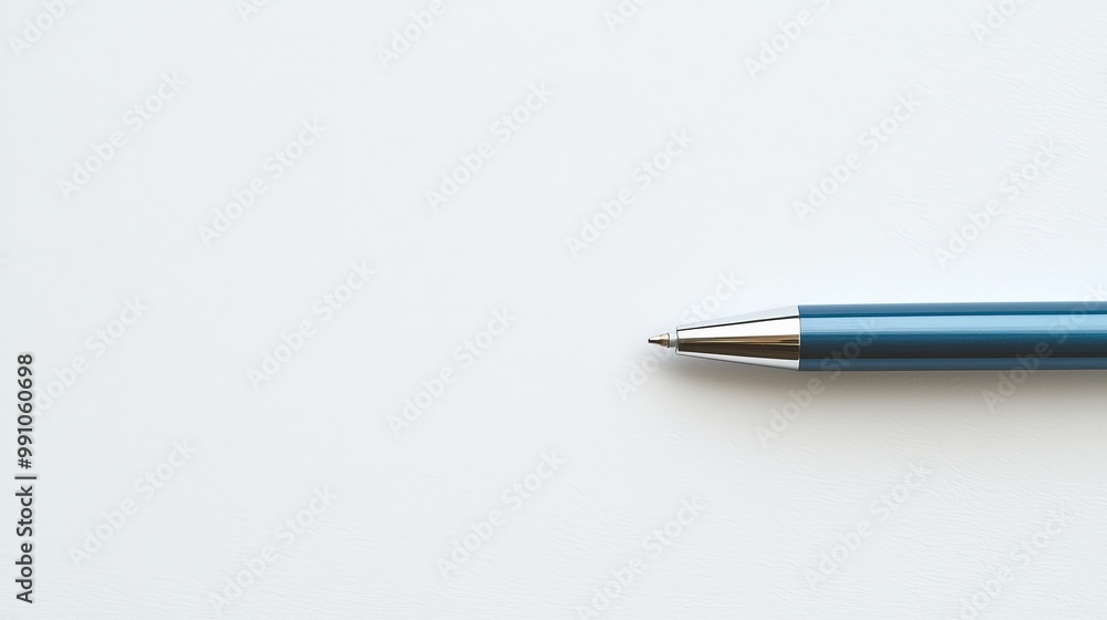 Minimalistic Blue Pen on White Surface - Elegant Macro View with Clean Lines and Calm Mood Minimalistic Blue Pen on White Surface - Elegant Macro View with Clean Lines and Calm Mood