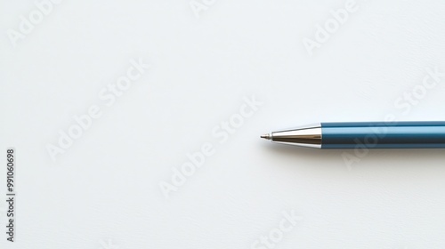 Minimalistic Blue Pen on White Surface - Elegant Macro View with Clean Lines and Calm Mood