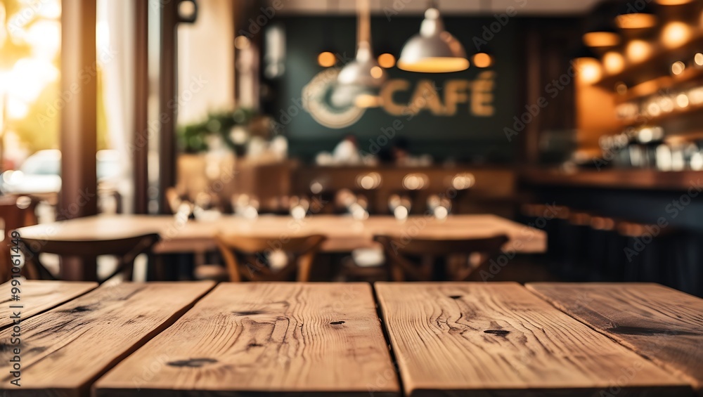 Rustic wooden table and chairs set in a cozy cafe, perfect for enjoying a coffee Rustic wooden table and chairs set in a cozy cafe, perfect for enjoying a coffee
