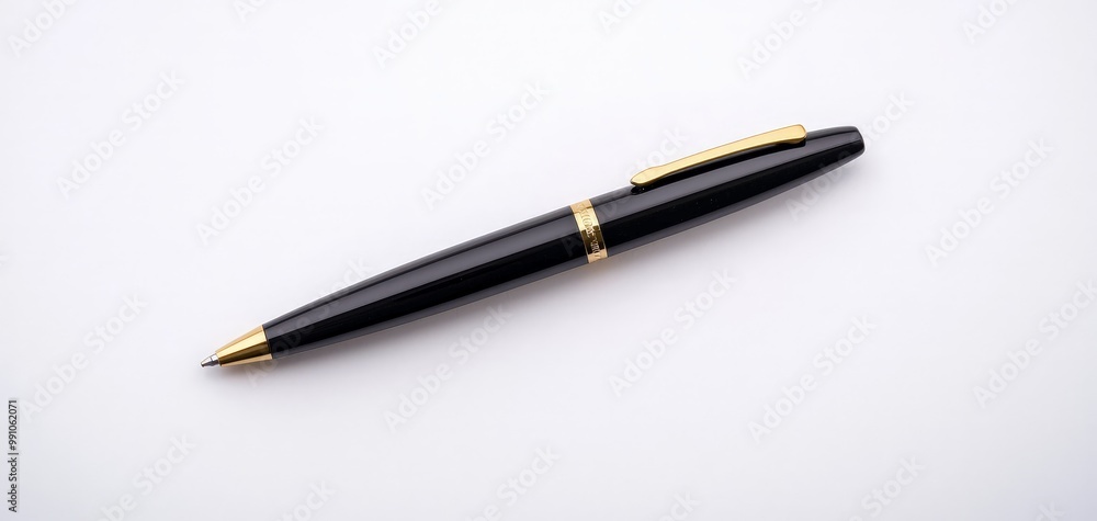 Sleek Black and Gold Pen on Clean White Surface - Elegant Stationery Concept Sleek Black and Gold Pen on Clean White Surface - Elegant Stationery Concept
