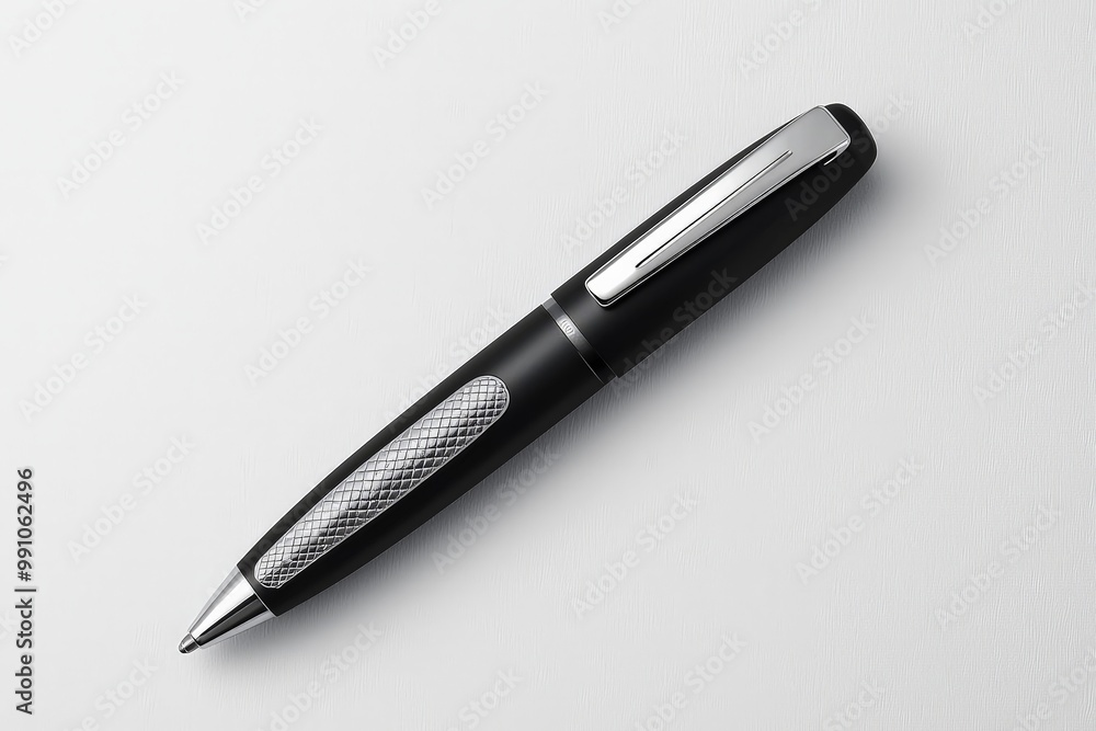Sleek Black Pen on White Background Elegant Minimalism, Professional Stationery Concept Sleek Black Pen on White Background Elegant Minimalism, Professional Stationery Concept