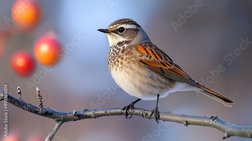 A redwing bird perches on a tree branch. photo